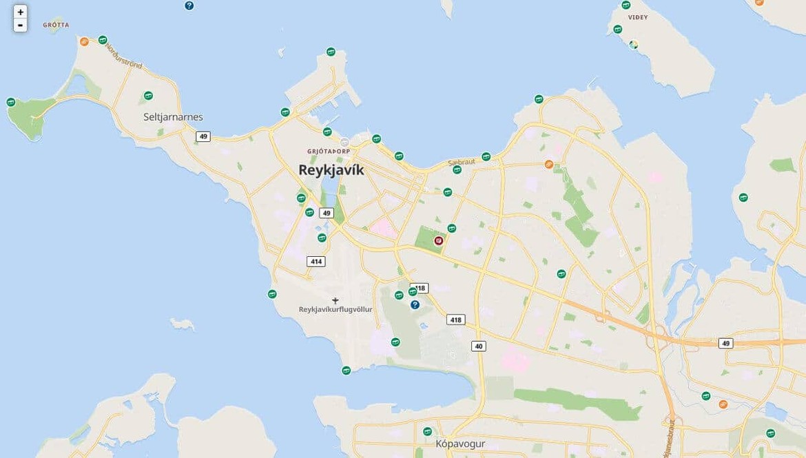Carte de Geocaching des caches de Reykjavik en Islande